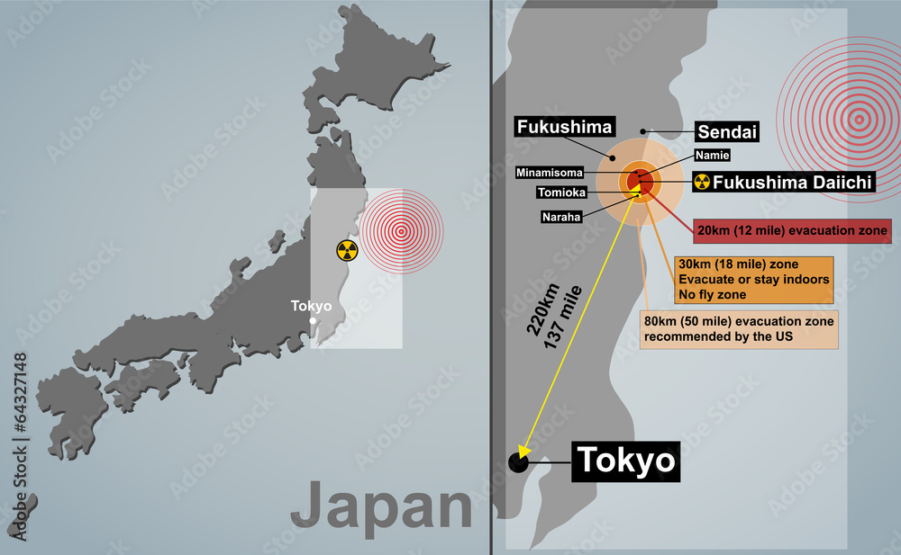 Detailed map of Japan with seismic epicenter