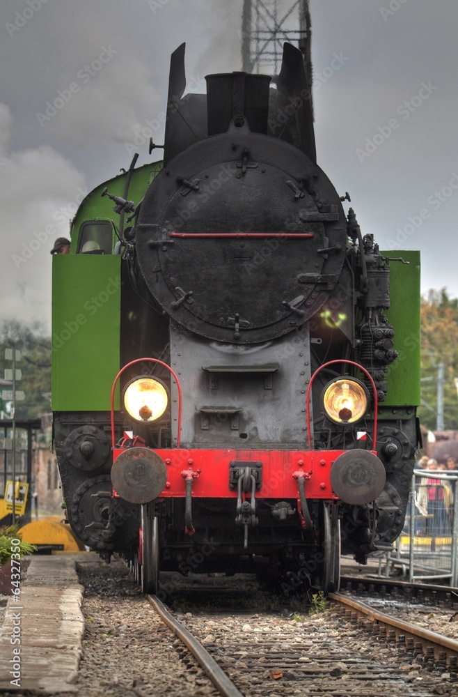 Obraz premium vintage black steam powered railway train