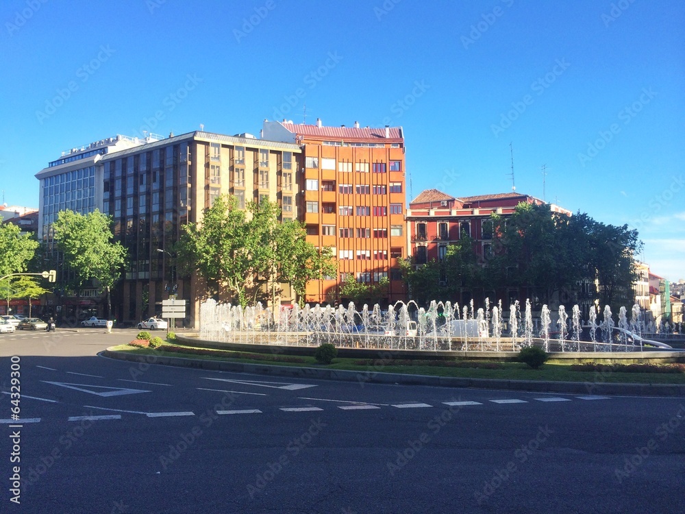 Buildings and fountain in Madrid, Spain