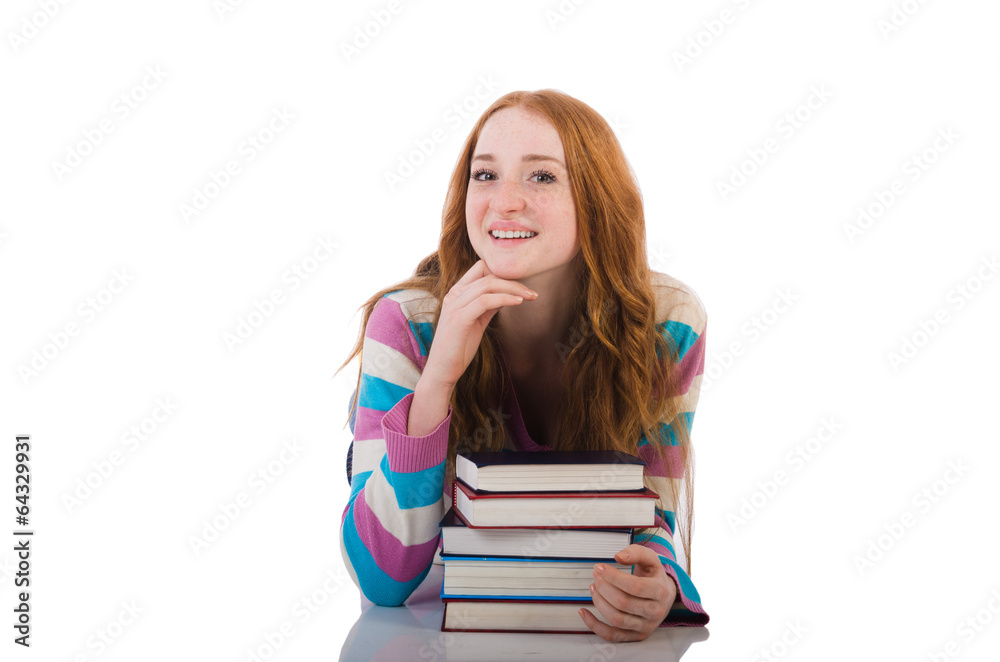 Young student with books isolated on white Young student with books isolated on white