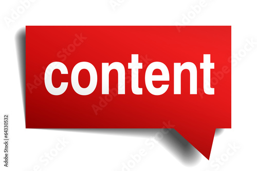 Content red 3d realistic paper speech bubble isolated on white