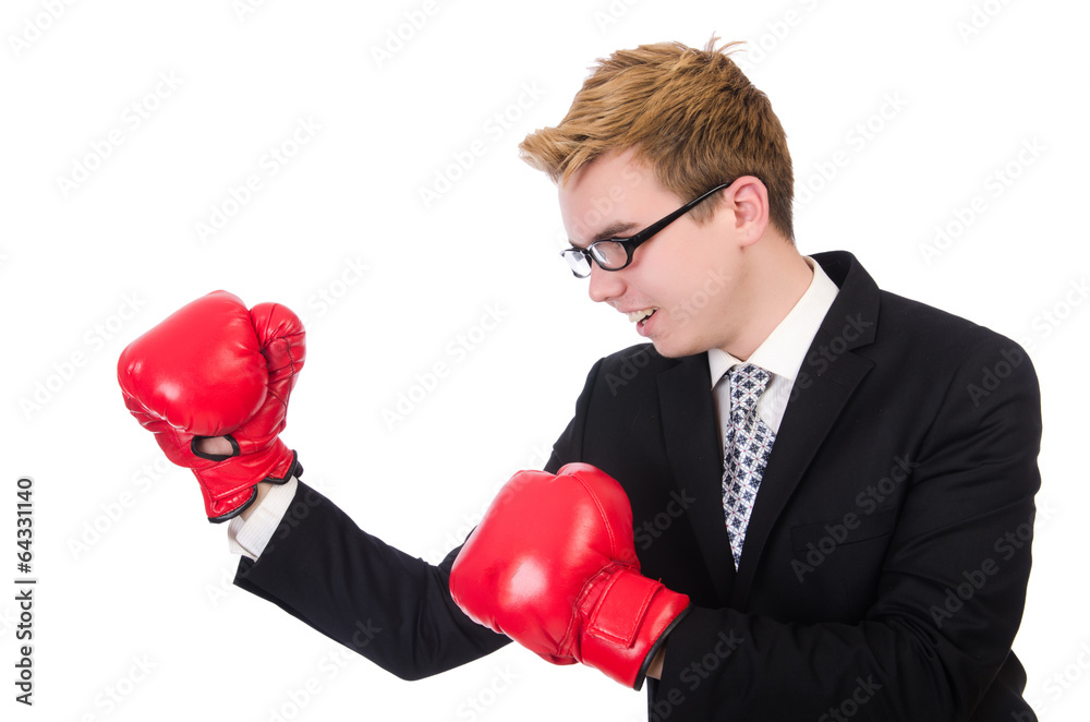 Young businessman boxer isolated on white Young businessman boxer isolated on white