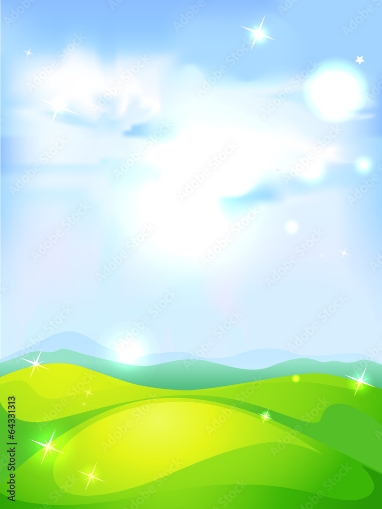 vector natural background with blue sky green meadow