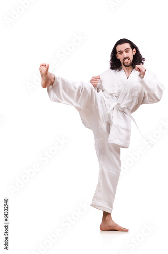 Funny karate fighter isolated on the white