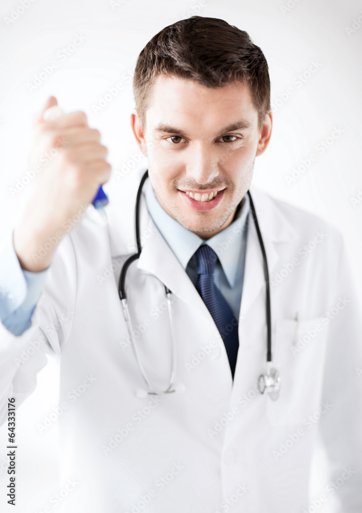 evil doctor holding syringe with injection evil doctor holding syringe with injection