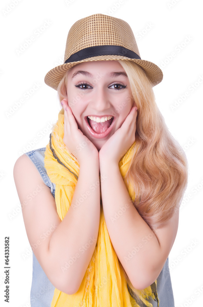 Woman with hat isolated on the white background Woman with hat isolated on the white background