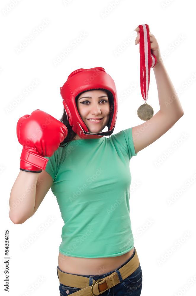 Woman boxer isolated on the white background Woman boxer isolated on the white background