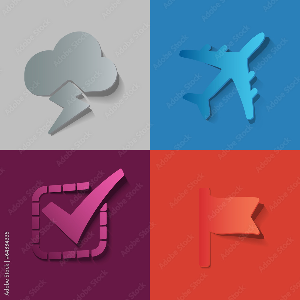 Set stickers cloud, plane, tick, flag Set stickers cloud, plane, tick, flag