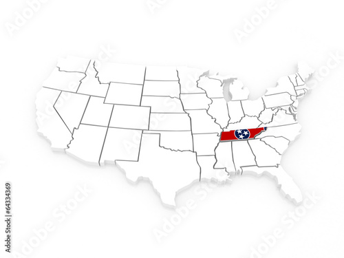 Three-dimensional map of Tennessee. USA.