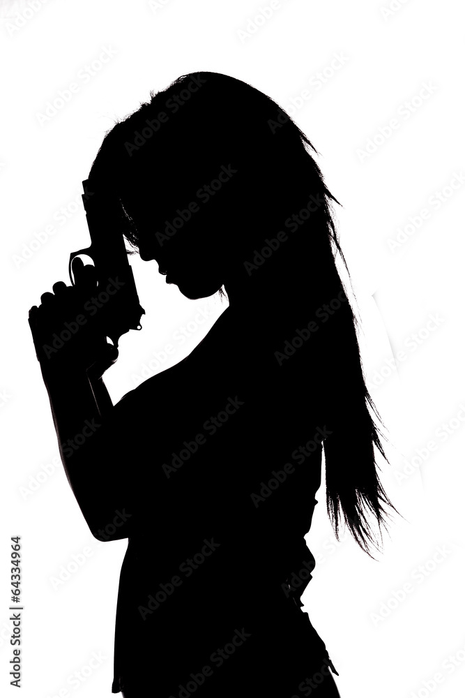 Sexy girl in silhouette with guns isolated on white background Sexy girl in silhouette with guns isolated on white background