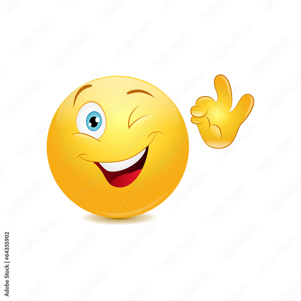 Winking emoticon showing ok sign Winking emoticon showing ok sign
