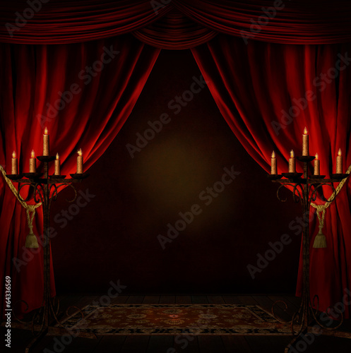 Fototapeta room with red curtains and candles