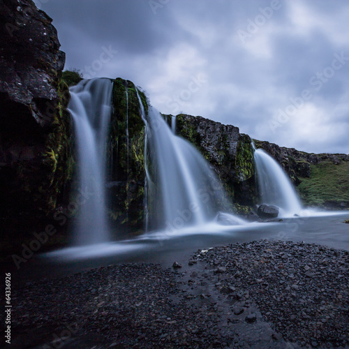 waterfall in iceland by night