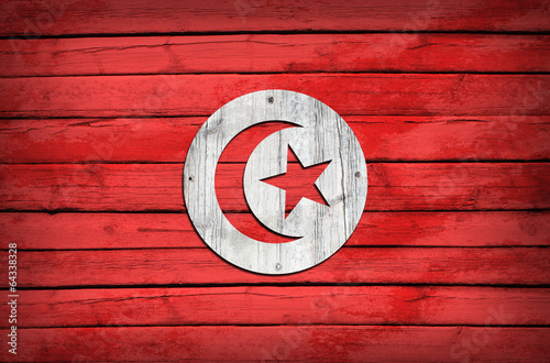 Tunisian flag painted on wooden boards
