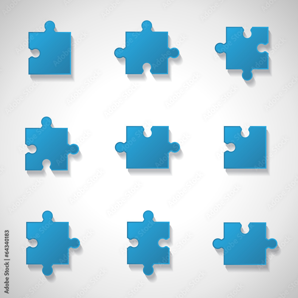 Puzzle Icons Set - Isolated On Gray Background Puzzle Icons Set - Isolated On Gray Background