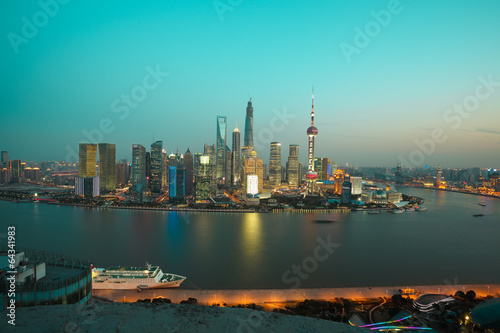 Aerial photography Shanghai skyline at night