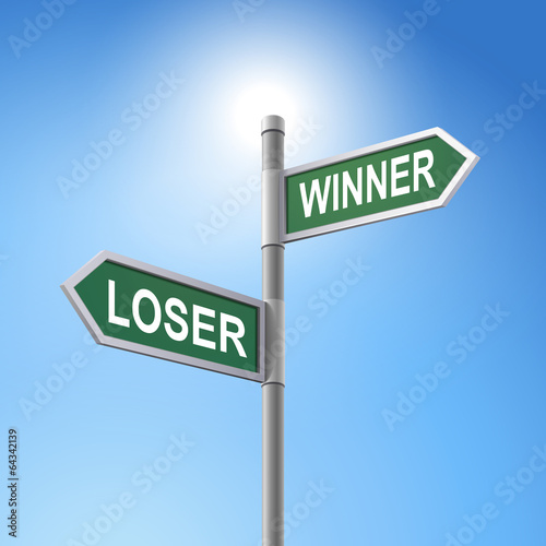 3d road sign saying loser and winner