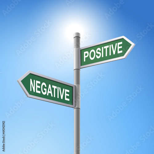 3d road sign saying negative and positive