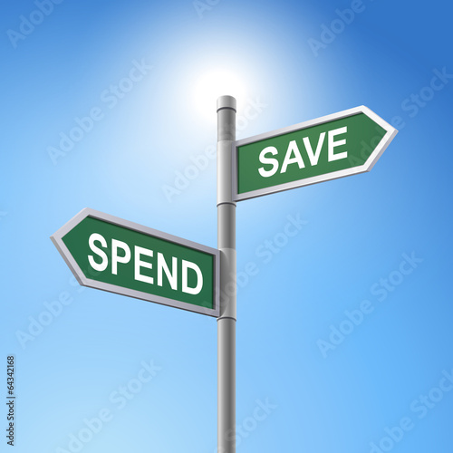3d road sign saying spend and save