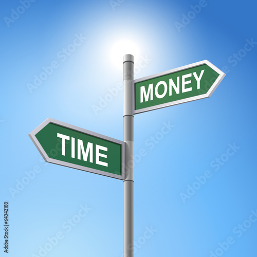 3d road sign saying time and money