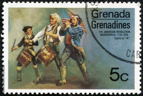 Fototapeta stamp printed in Grenada shows a painting of grenadines