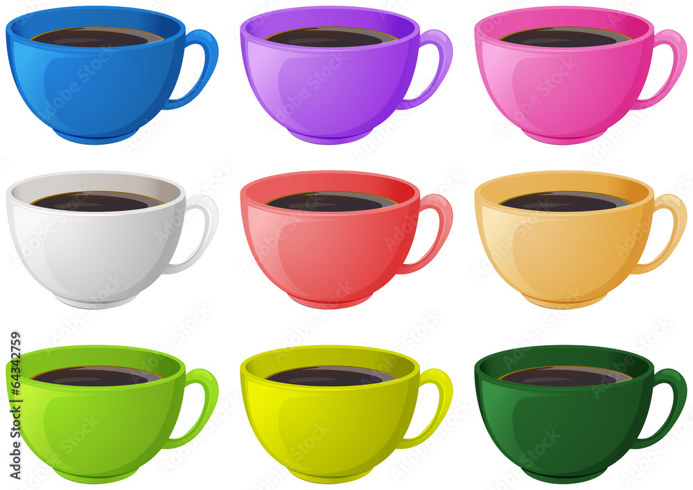 Colourful cups with coffee Colourful cups with coffee
