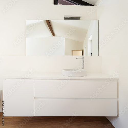 beautiful modern loft, white bathroom, sink