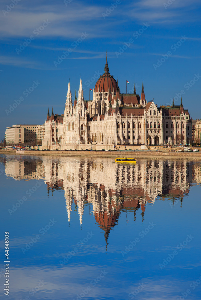 Famous Parliament with river in Budapest, Hungary