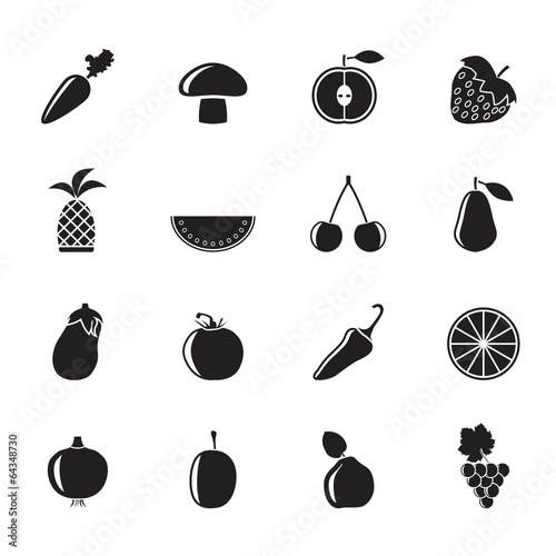 Silhouette Different kinds of fruits and Vegetable icons photo