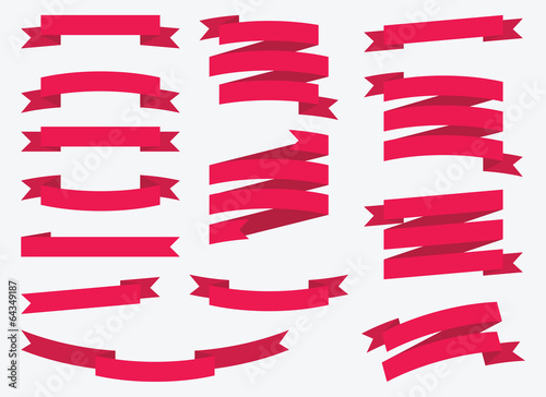Red vector ribbons set isolated on background