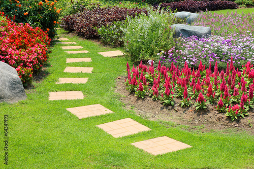 Walkway brick red color in the garden