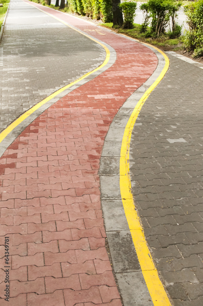 Obraz premium Marked bicycle path as part of city pedestrian zone