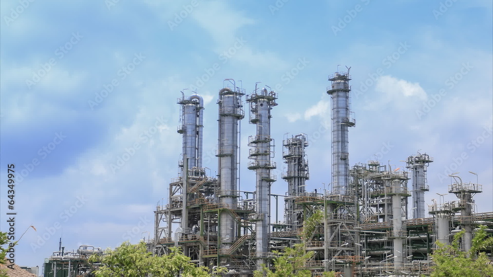 Time lapse of Chemical Industrial plant with blue sky Time lapse of Chemical Industrial plant with blue sky