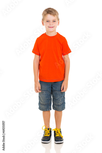 cute boy standing on white photo