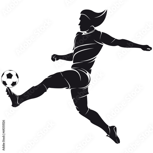 Vector football (soccer) player silhouette with ball isolated