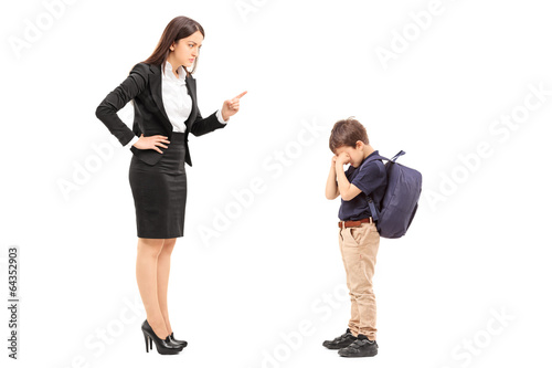 Angry mother disciplining her son