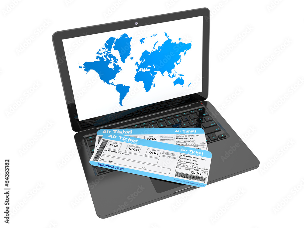 Online booking concept. Laptop with air tickets Online booking concept. Laptop with air tickets