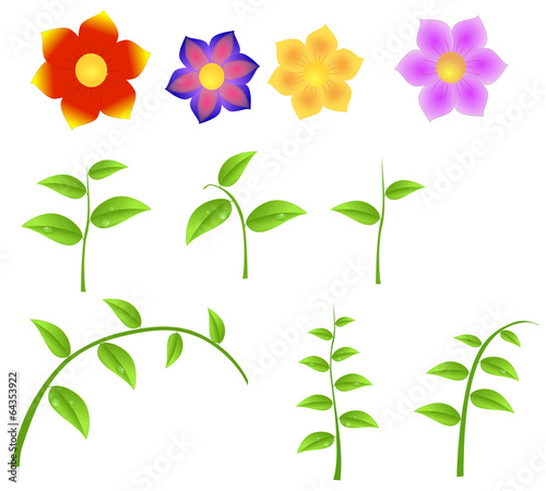 Set of Stems with flowers, design element for spring