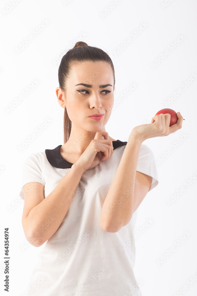 girl with apples on a white background girl with apples on a white background