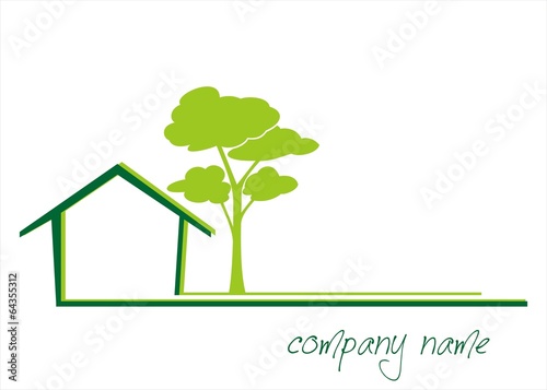 Home , tree, green icon, business logo design