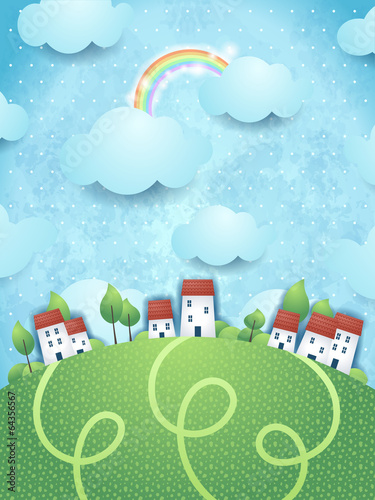 Fantasy landscape with village