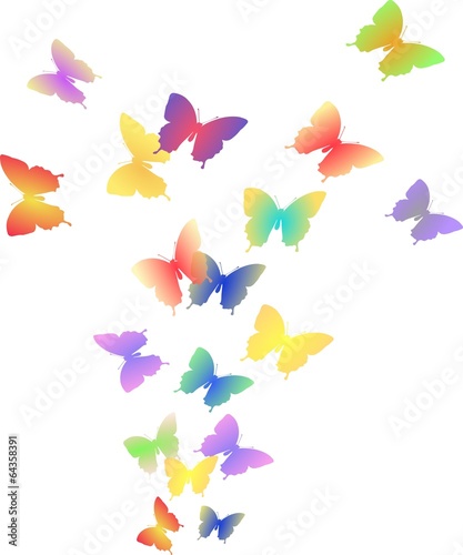 Illustration of flight of colorful butterflies