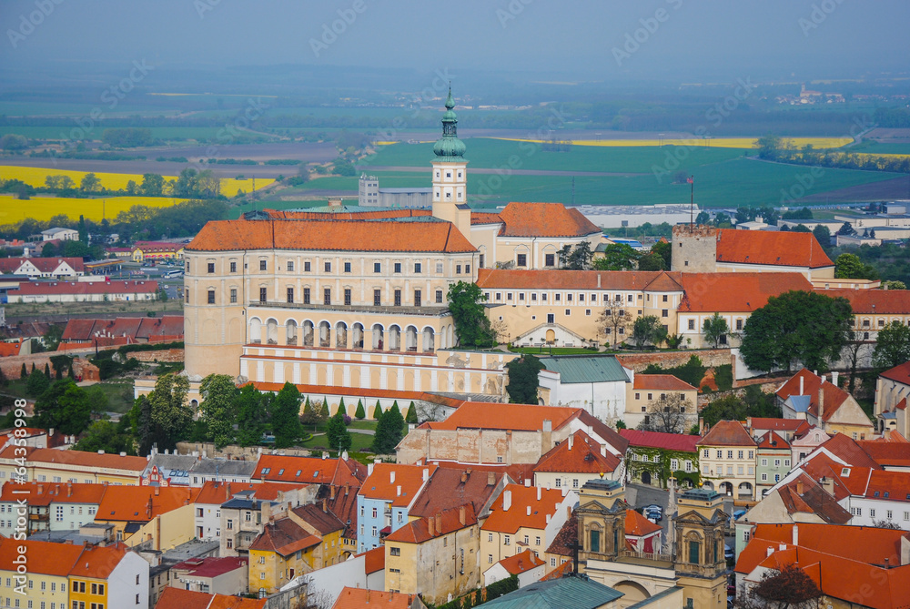 Mikulov castle in typical moravian town