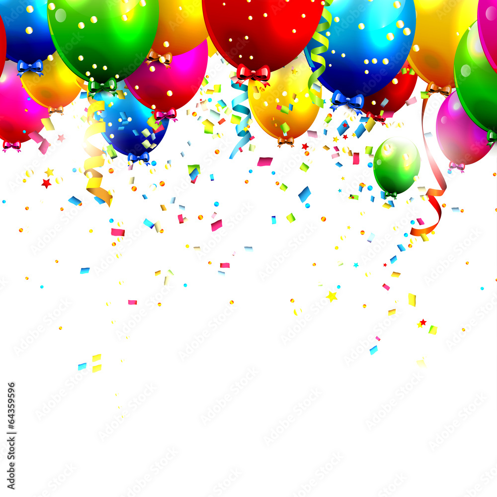 Colorful birthday balloons and confetti - vector background - obrazy, fototapety, plakaty 