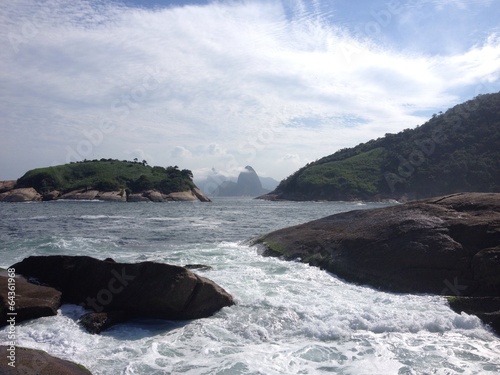 Corcovado Sugarloaf from beach Niteroi Rio de Janeiro photo