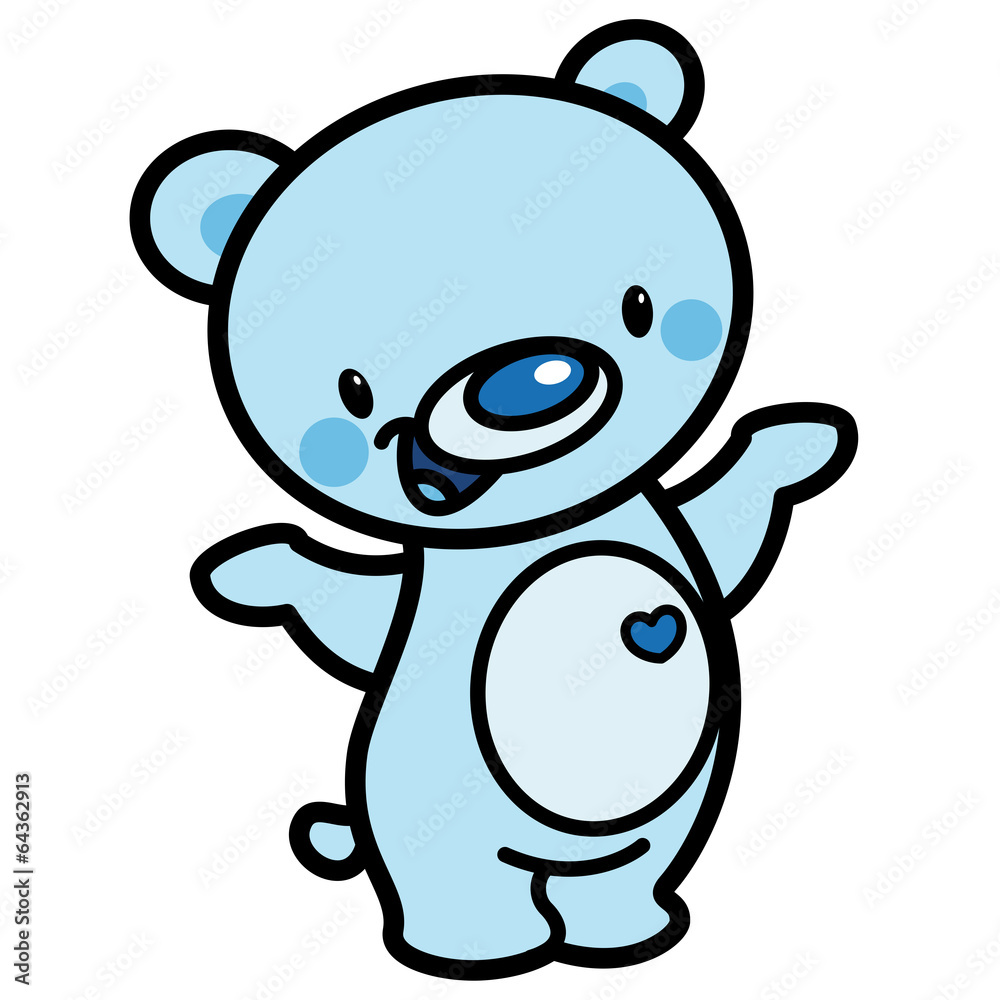 Cartoon vector cute blue happy lovely baby bear with heart