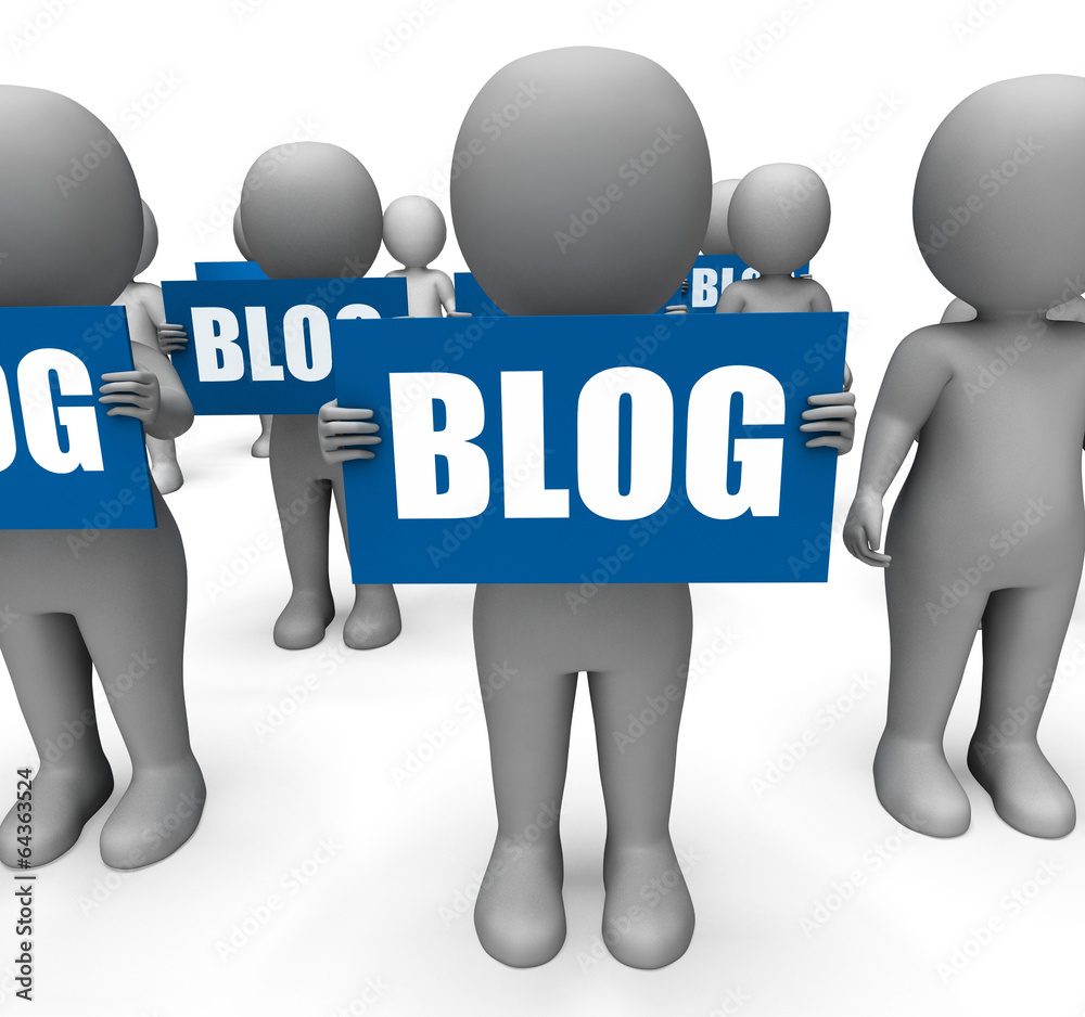 Characters Holding Blog Signs Show Online Information Or Sharing Characters Holding Blog Signs Show Online Information Or Sharing