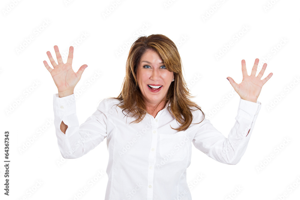 surprise! Portrait happy, excited middle aged woman surprise! Portrait happy, excited middle aged woman