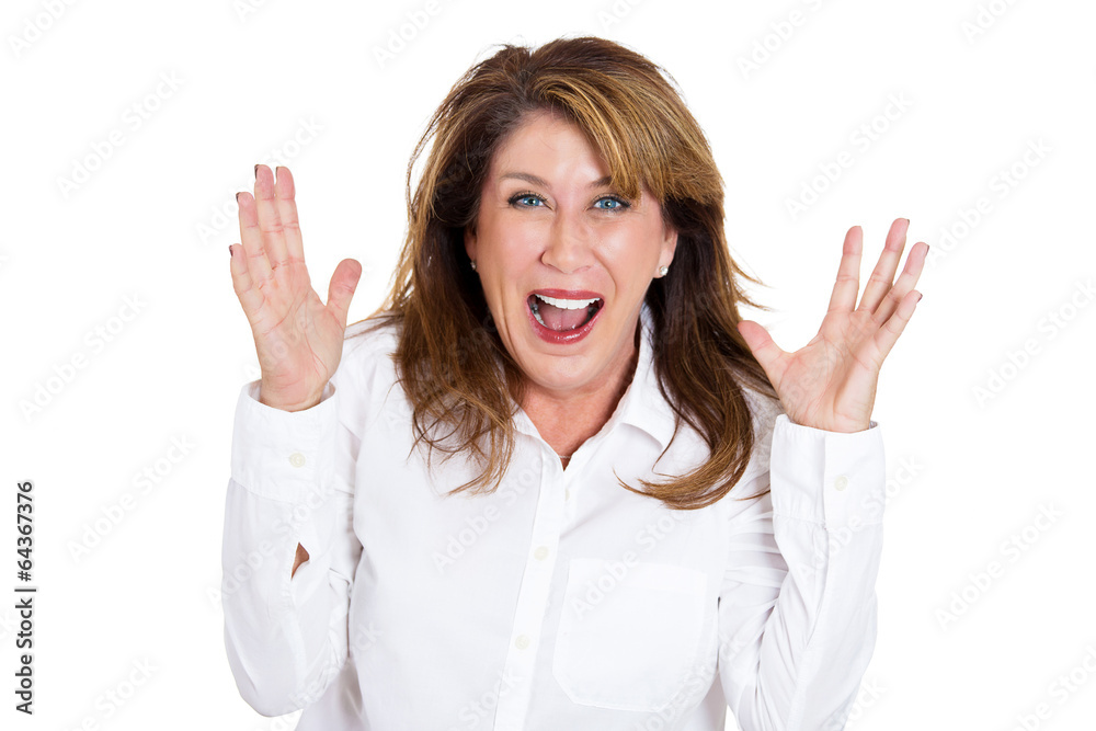 surprise! Portrait happy, excited middle aged woman surprise! Portrait happy, excited middle aged woman