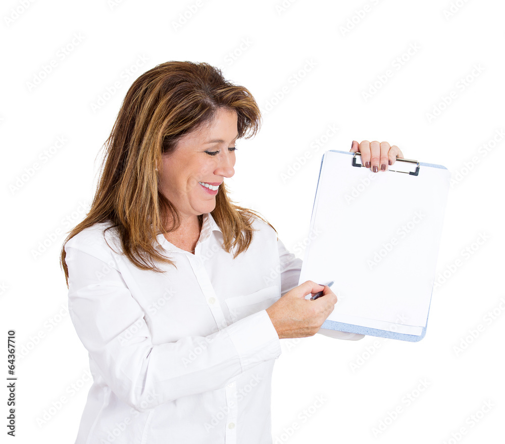 Business woman offering to sign contract documents, paper Business woman offering to sign contract documents, paper
